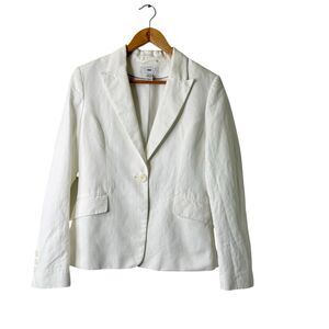 H&M Linen Blend Blazer Womens Size 8 White Single Breasted Preppy Capsule Career